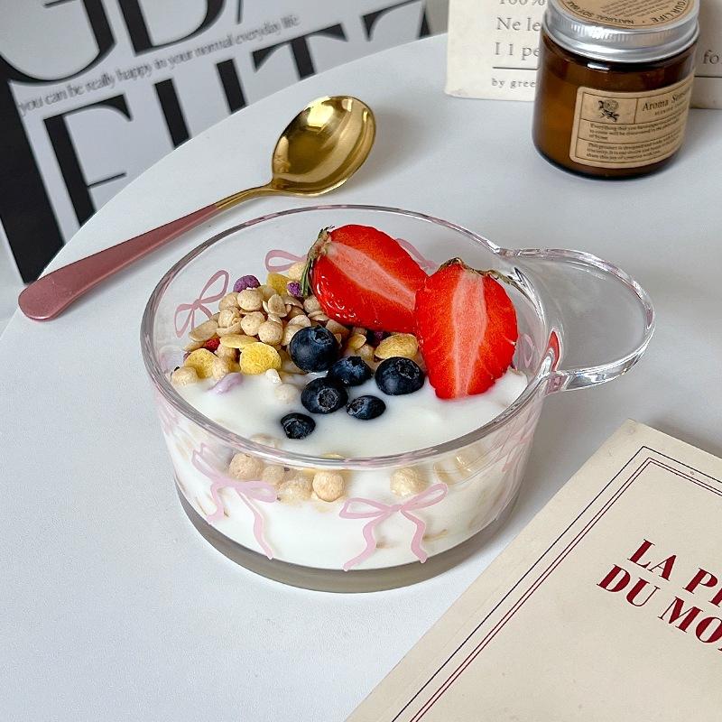 Cute Pink Bow Glass Cup Coffee Cup Mug Eespresso Iced for Summer DIY Drinks Drinkware Yogurt Cup Salad Bowl Fruit Dessert Bowl