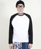 Deumakeu Raglan Color Block Solid Long Sleeve T-Shirt Black & White