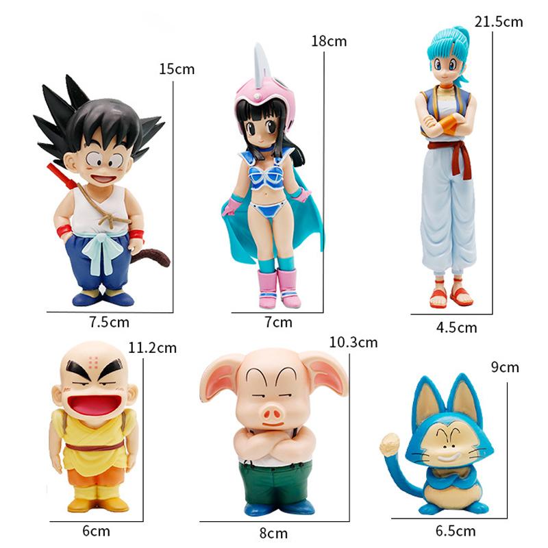 6Pcs/Style  Super Anime Figure Son Goku/Krillin/Bulma Action Figure Pvc Collection Decoration Model Doll Toys Gifts