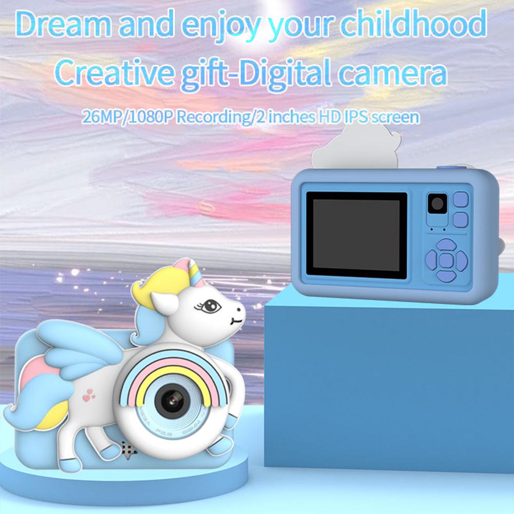 

D32 Cartoon Design 2-inch Screen Children HD Dual Lens Camera with Tripod Blue