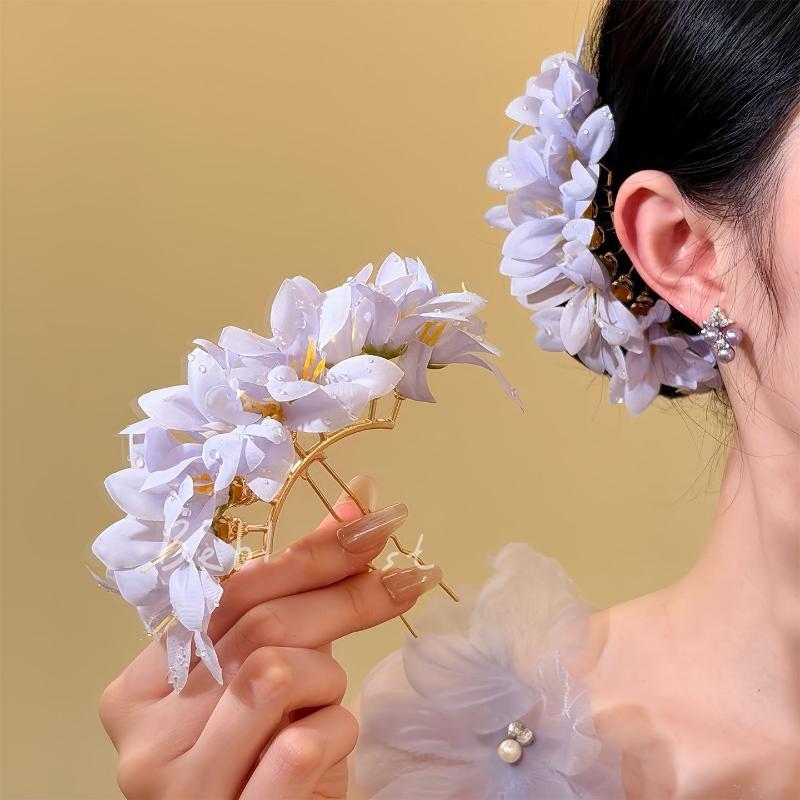 Handmade Floral Fan Hairpin Delicate Colorful Flower Design Anti-Slip Traditional Hair Accessory for Hanfu Travel Photo Shoots