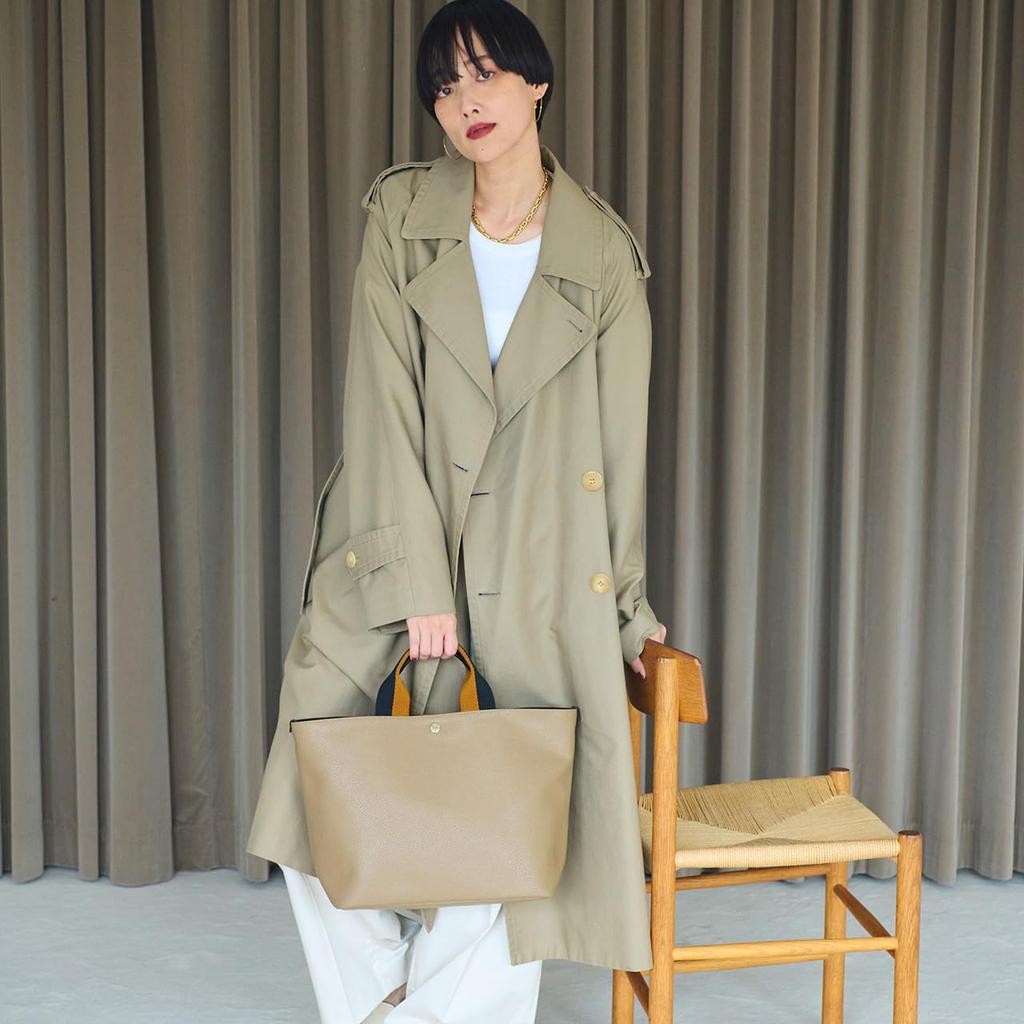 [Breath TOPKAPI] SCOTCH GRAIN Plain Two-Tone Tape Handle Tote Bag, Large, Khaki Brown