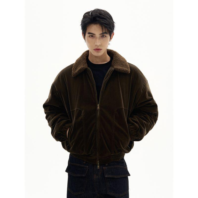 Kisko Winter American-Style Bomber Silhouette Fur Collar Suede Cotton Jacket for Men and Women, Cool and High-End, Warm and Trendy Coat