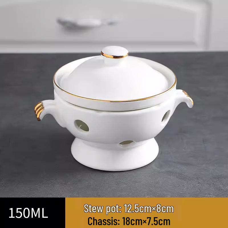 Керамическая термоизолированная кастрюля для тушения с подставкой-подогревателем на свече