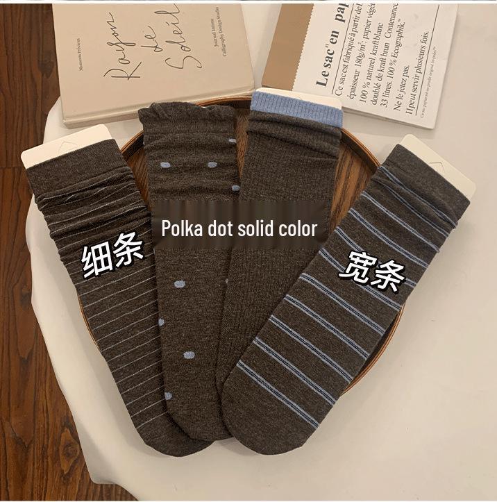 Women's 2025 Winter Wool Socks: Striped & Polka Dot, Plus Velvet, Thickened Mid-Calf Style.
