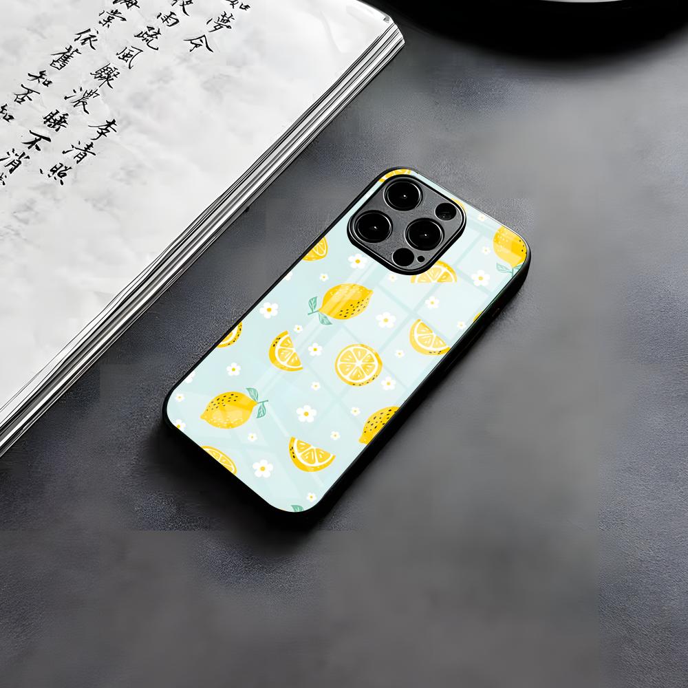 Fruit Lemon Phone Case For IPhone 17 Air 16 E Pro Max 15 14 13 Mini 12 Pro 11 Max Plus Black Glass Cover