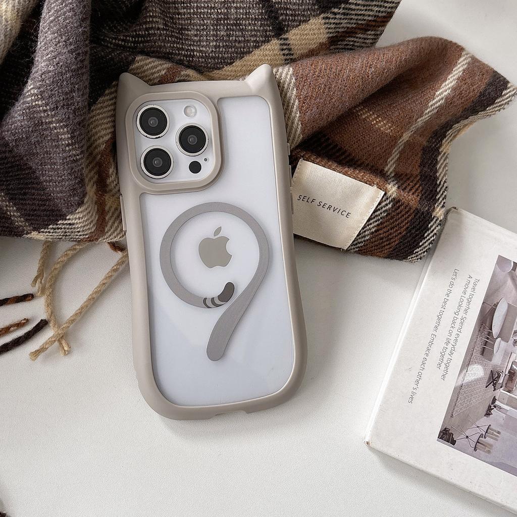 Applicable to iPhone17PRO mobile phone case ins wind cat ears magnetic charging Apple 16/15 hard case acrylic E