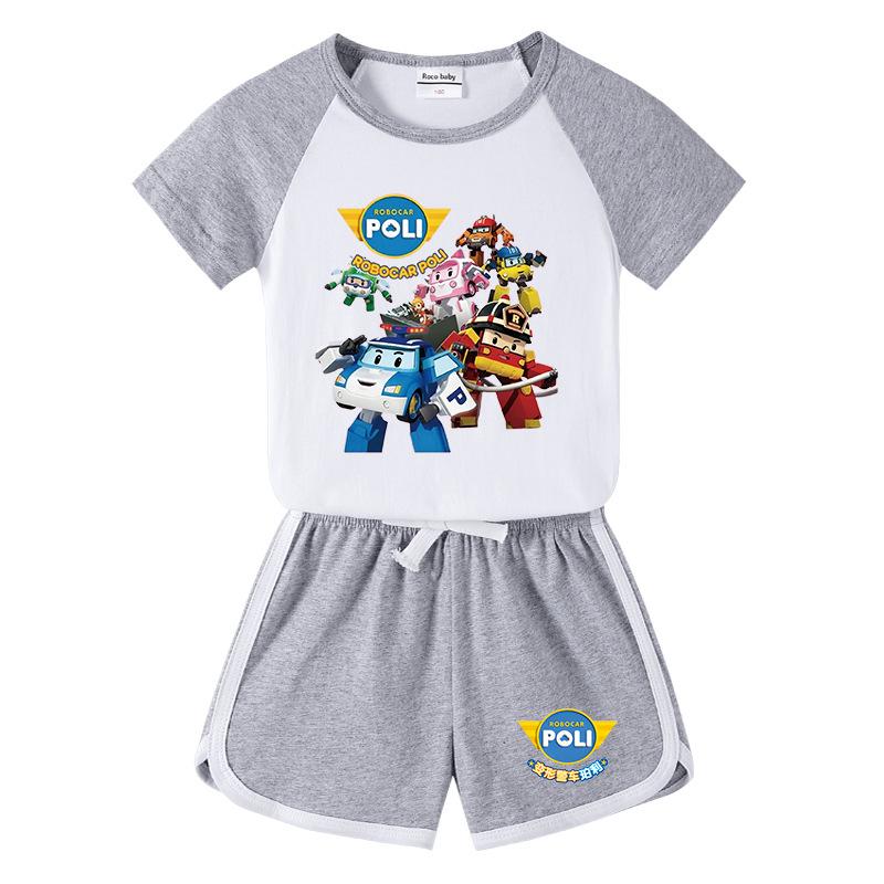 Kids' Color Block Summer Sports Set: Short-Sleeve T-Shirt & Hot Pants.