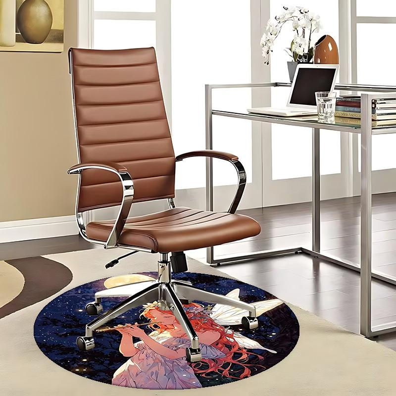 1pc Anime Fairy Moonlit Night Round Carpet Office Chair Mat, Non Slip Rug for Home Decor, Gift, Office, Living Room, Bedroom
