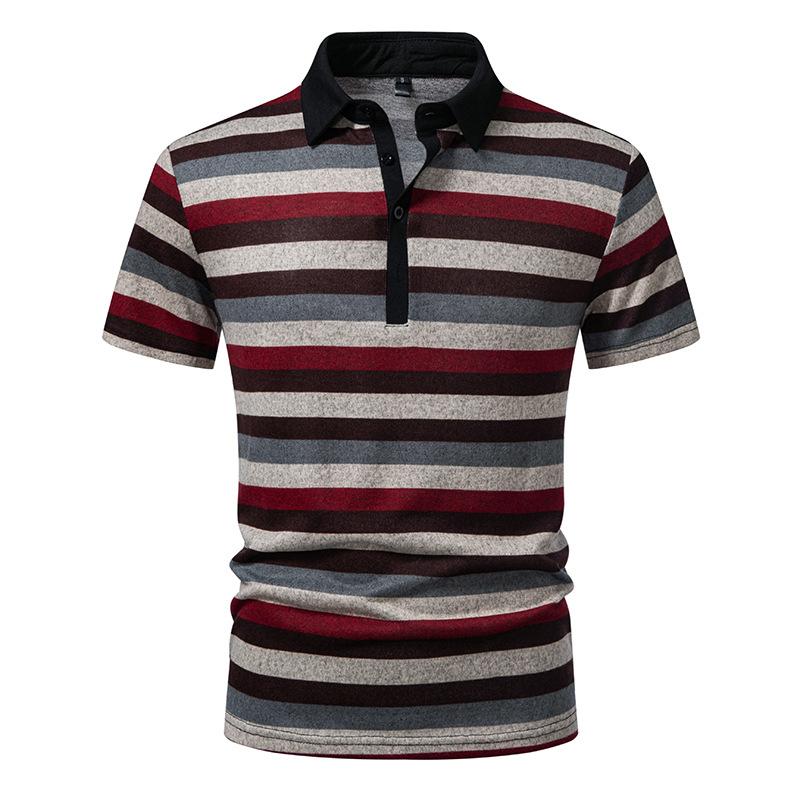 Men's Multicolor Stripe Polo Shirt - Contrast Black Collar 4-Button Placket Casual Retro Style Short Sleeve Top In Bold Tones