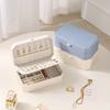 Elegant Dual-Layer PU Jewelry Box Rings Necklaces Storage Pearl Finish White Sky Blue