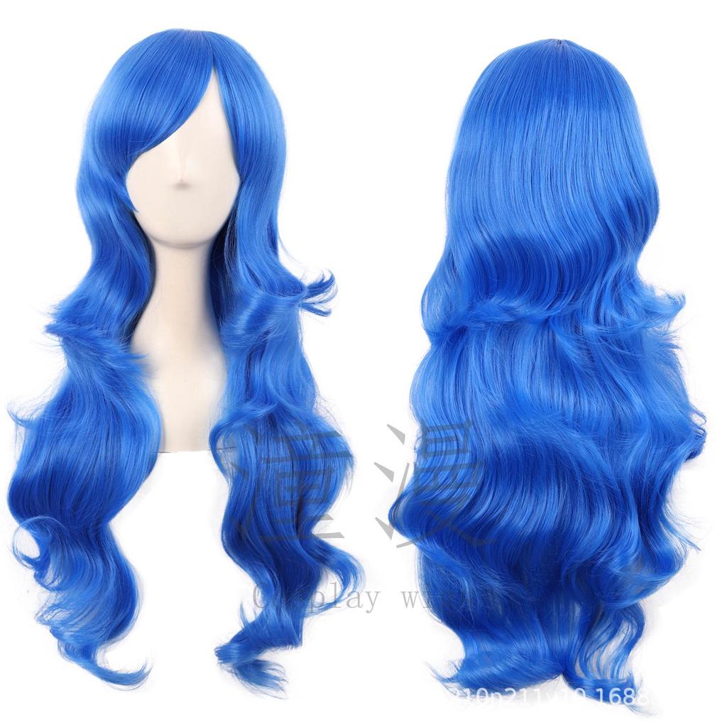 Flerfärgad 70 cm lång lockig animeperuk: Rotfrukt Rosa, Ljusguld, Svart, Roseröd Som Tillval