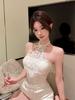 Celebrity lace neck sling vest women's spring and summer pure desire one-word shoulder tube top with chest pad bottoming shirt