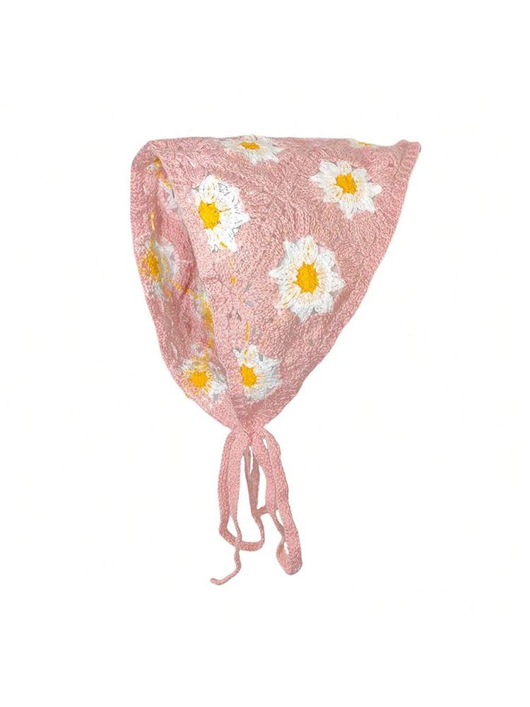 Korean Style Knitted Hollow Hook Flower Triangular Scarf Fashionable And Cute Summer Travel Girl Headband