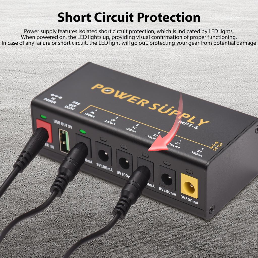 MOSKYAUDIO 6-Kanal Gitarrenpedal-Netzteil mit unabhängigem Kurzschlussschutz LED-Stromanzeige Pedal
