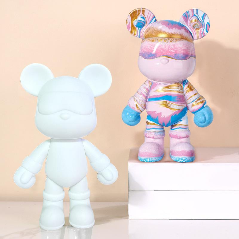 Homemade Creative Fluid Bear Fluid Cool Bears White Mold DIY Painting Handmade Toy Material Kit Gift Home Decor Animal Ornaments