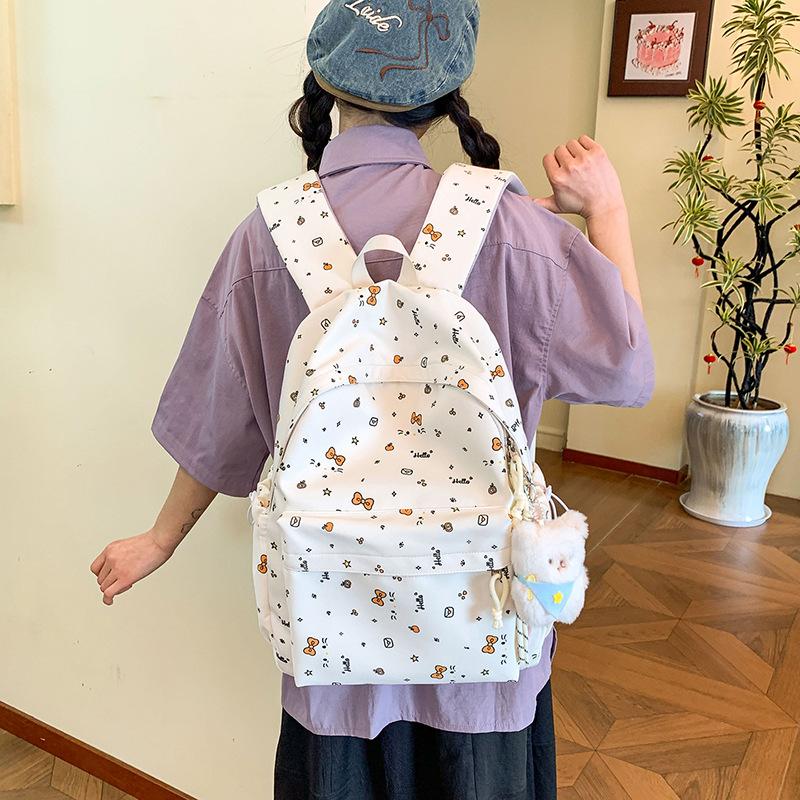 Schoolbag Korean version ins cartoon kitten backpack female college style student schoolbag cute sweet bow casual backpack