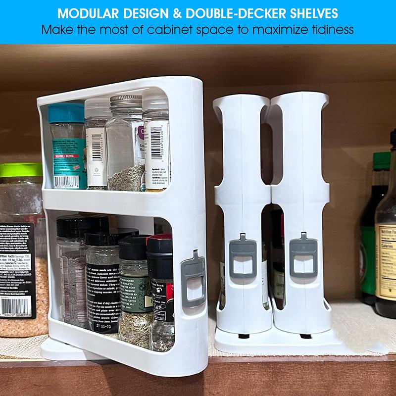 Premium Sliding Spice Rack Organizer For Cabinet,Effortless Access, Modular Design, Non-Skid Base