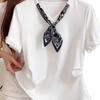 Plus Size Korean Silk Scarf Patchwork Slimming T-shirt for Women - 2025 Summer Fashion Short Sleeve Top