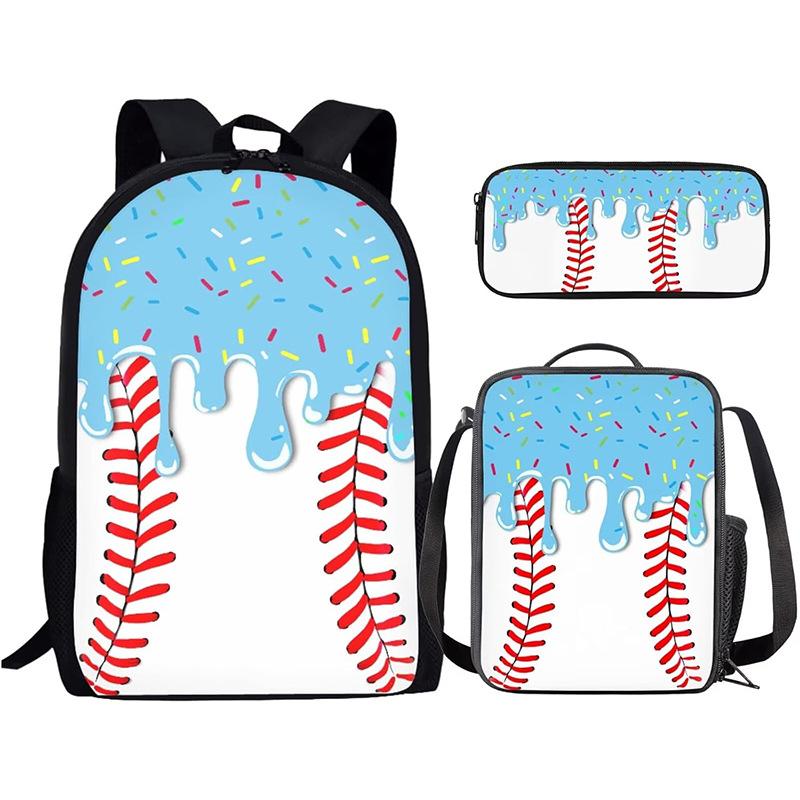 School Backpack Set 3 in 1 Large Capacity Cartoon Print Bookbag with Lunch Bag and Pencil Case for Boys Girls Students