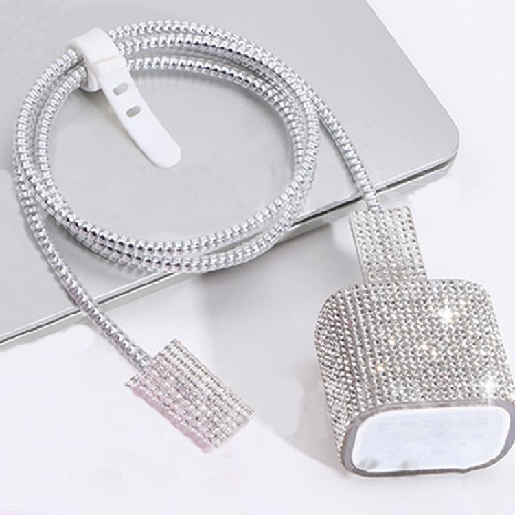 Glittering Rhinestones Charging Protections Case Featuring Soft TPU Shell And Practical Cable Saver For Charging Devices