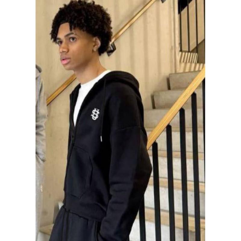 Unisex Oversized Zip-Up Hoodie Set With Embroidery Sportswear Teens Casual Streetwear 2025
