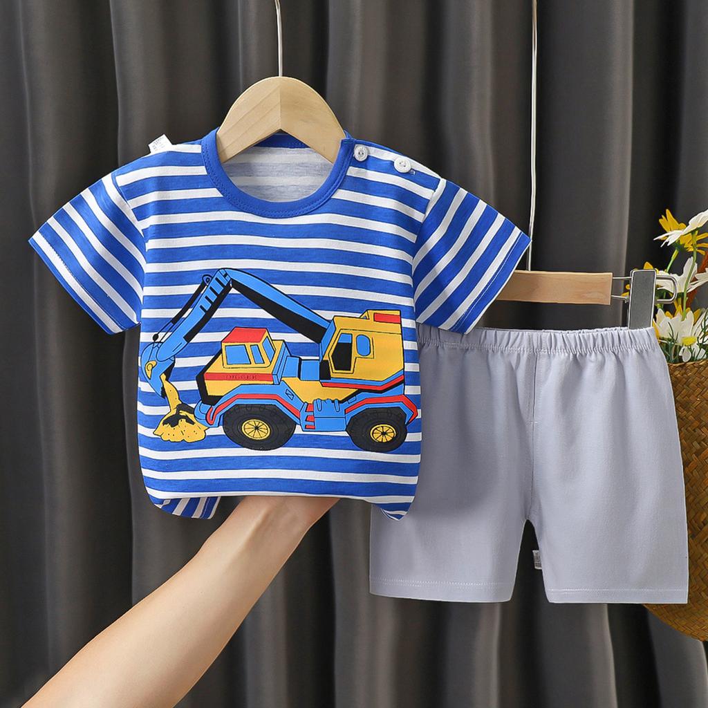 New Kids Boys Girls Summer Pajamas Cute Cartoon Print Short Sleeve T-Shirt Tops with Shorts Toddler Baby Clothing Sets