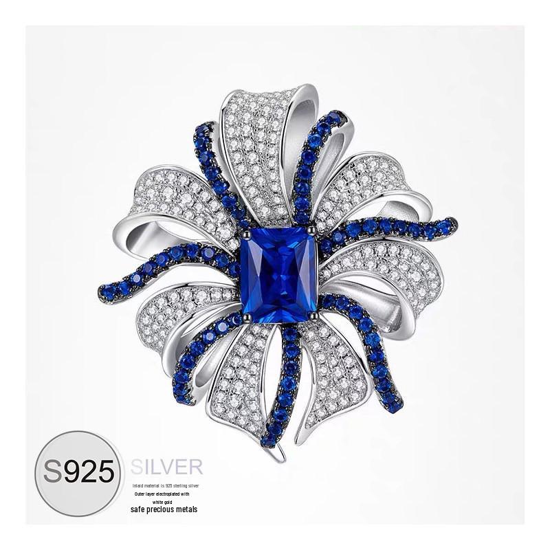 Royal Blue Bow S925 Sterling Silver Brooch & Pendant - Luxury Dual-Use Suit Accessory Corsage