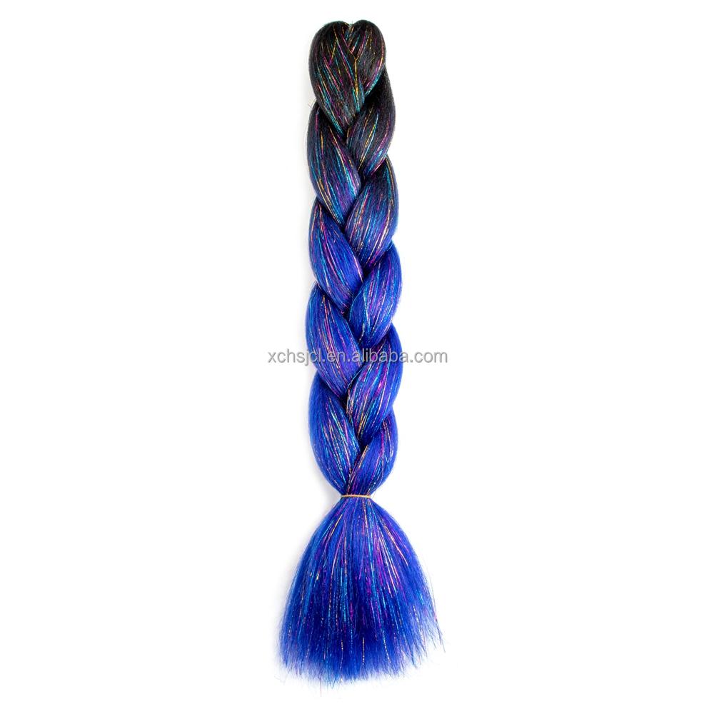 Customized Soft Heat Resistant Fiber Festival Ombre Pure 2 3 4 5 Tone Color Tinsel Glitter Jumbo Braiids