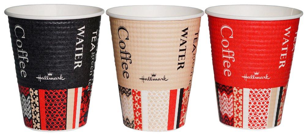 Sunnap Commercial Insulated Paper Cups, 260ml, Pack of 50, Embossed, Hallmark Cafe Design, Capacity Graduations, 3 Colors (Glare), Made In Japan,