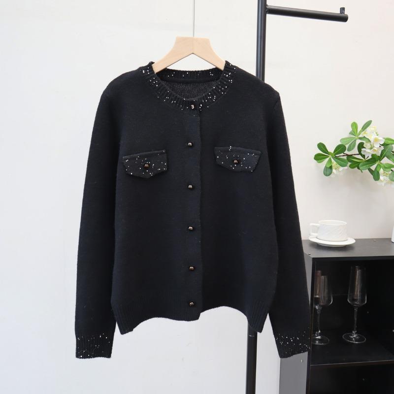 

Темпераментный вязаный кардиган осень и зима новый дизайн с пайетками свободный высококачественный свитер-жакет женский one size fits all чёрный