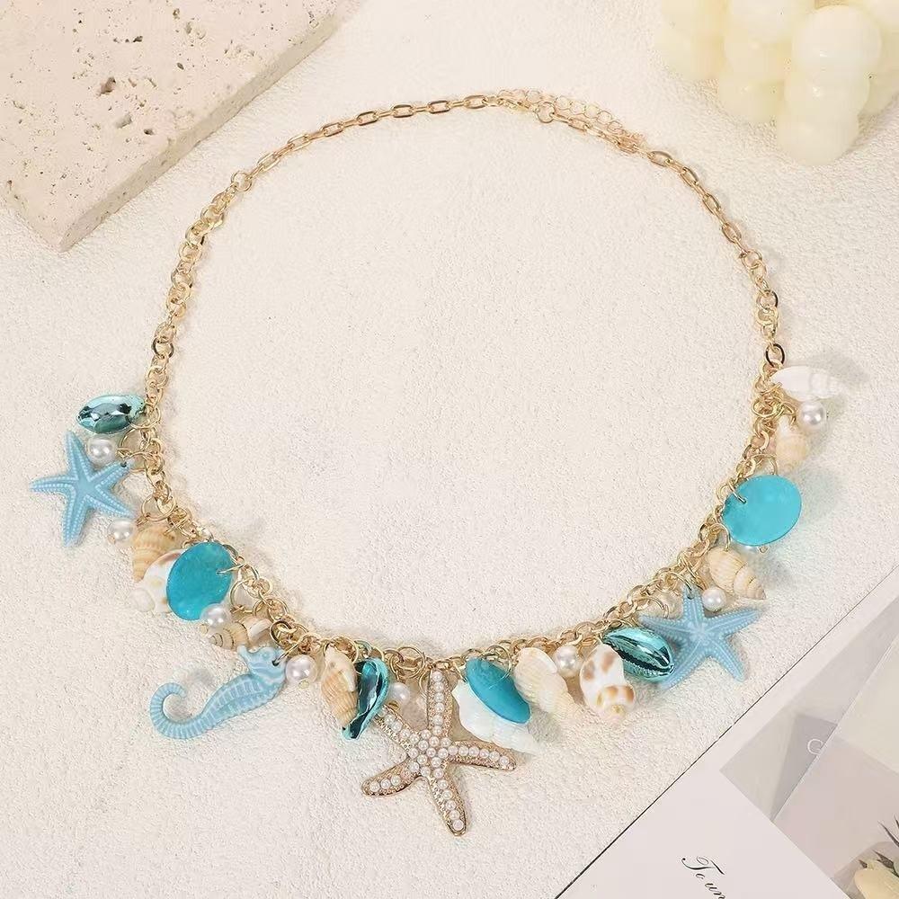 Gold Color Chain Ocean Theme Necklace Shell Women Necklace Seahorse Starfish Pendant Gift Party