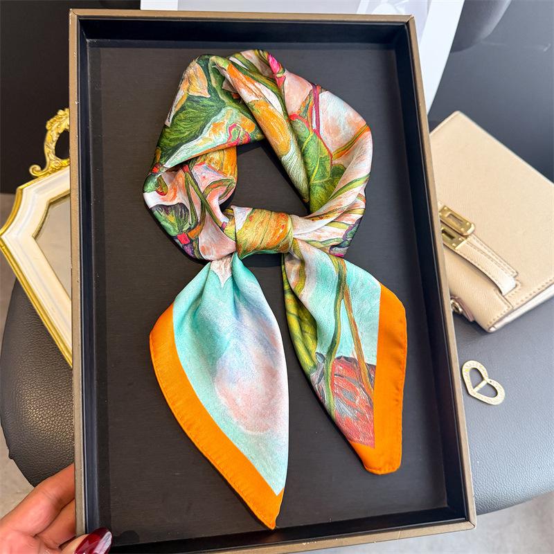 2026 New Floral Printed Square Scarf for Women Soft Lightweight Scarf Headbands Fashion Bag Tie Ribbon Hair Bands Bandana