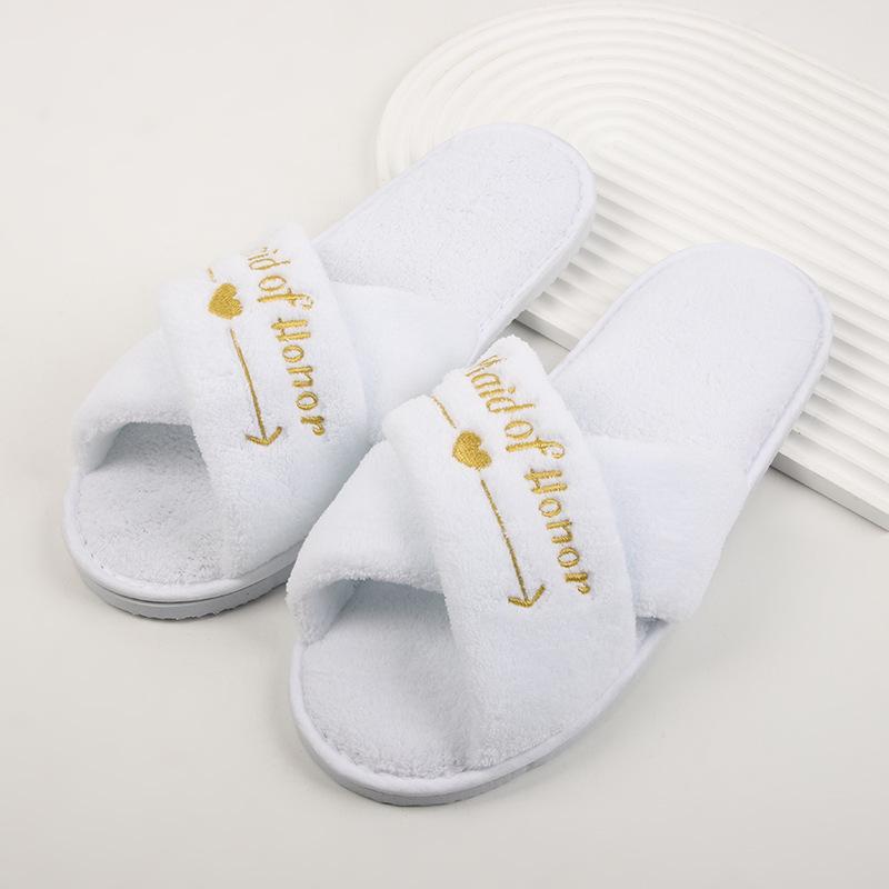 Fashion Wholesale Wedding Party Guests Home Slip-on Letter Print Shoes, For Bride And Bachelorettes Bridal Party Cross Strap Slippers
