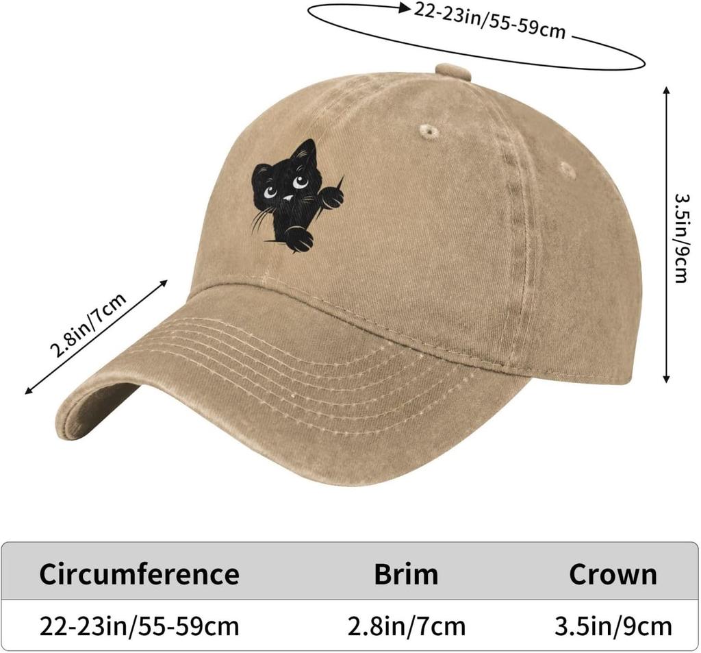 Funny Black Cat Peeking Baseball Cap Golf Hat Dad Hat Vintage Cotton Washed Baseball Caps for Women Unisex