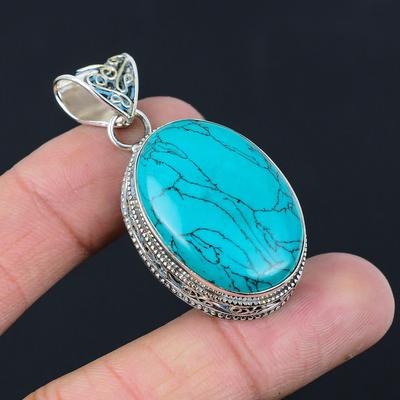 925 Sterling Silver Oval Santa Rosa Turquoise Gemstone Unique Pendant Jewelry