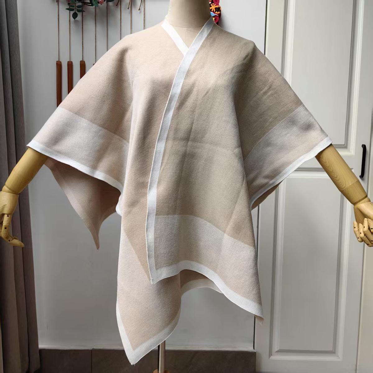 Spring Elegant Knit Cape Shawl Cardigan - Sleeveless, Loose Fit, Color Block Design
