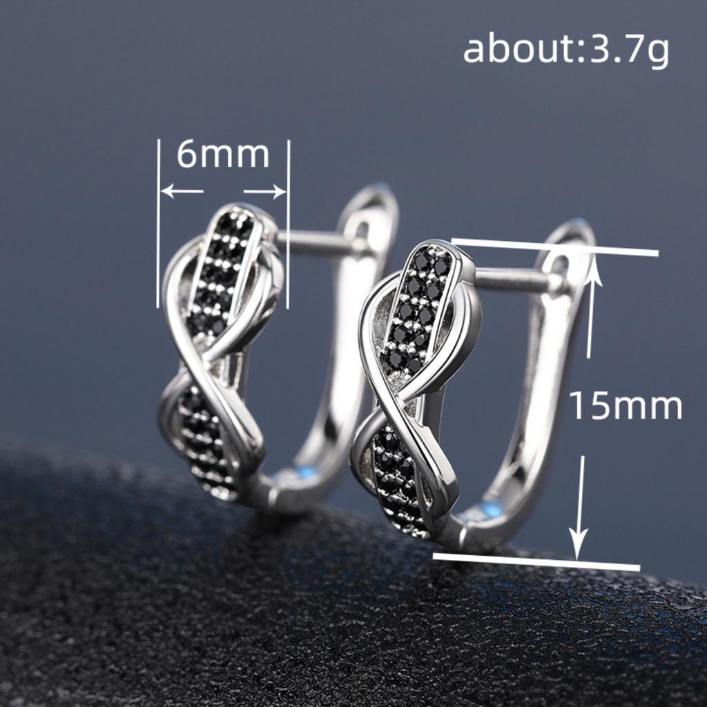 Infinity Design Huggie Hoop Earrings for Women with Black Stone Accents Silver Tone Earrings for Daily and Night Out