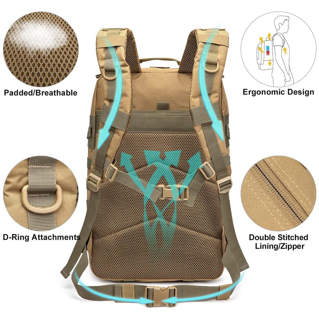 [G4Free] Geantă Militară 40L Rucsac Tactic Rucsac de Drumeție Exterior Compatibil MOLLET Capacitate Mare Tactic Camping Călătorie Școală Drumeție Dezastru