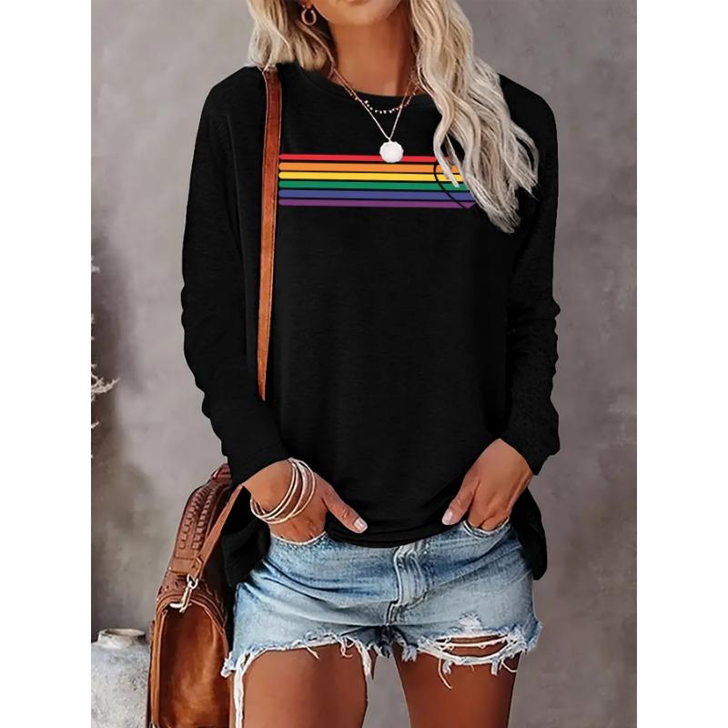 Graphic Print T-Shirt, Long Sleeve Crew Neck Casual Top for Spring And Fall, Women'S Clothing