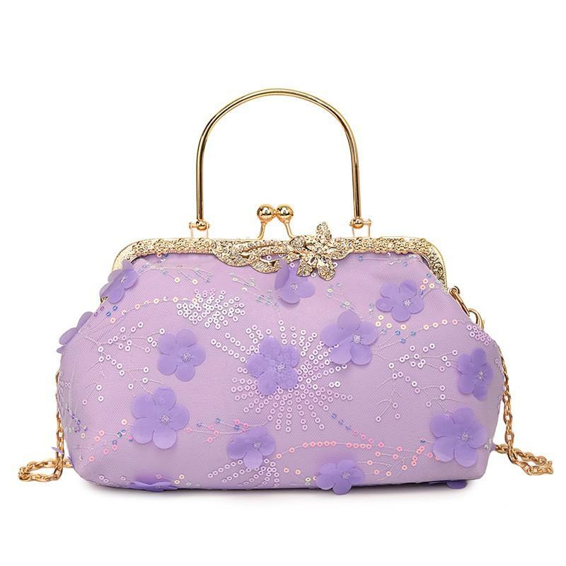 

French High-quality Socialite Bag Female Niche Design Jacquard Hand Clip Square Chain Cross-body фіолетовий