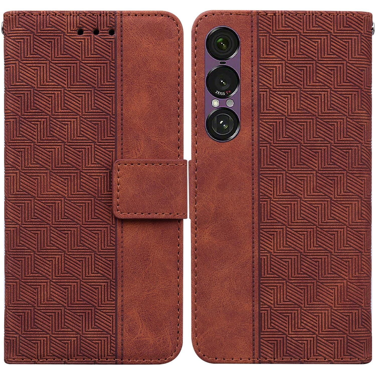 

For Sony Xperia 1 VII Case Geometry Pattern Leather Wallet Phone Cover with Wrist Strap A