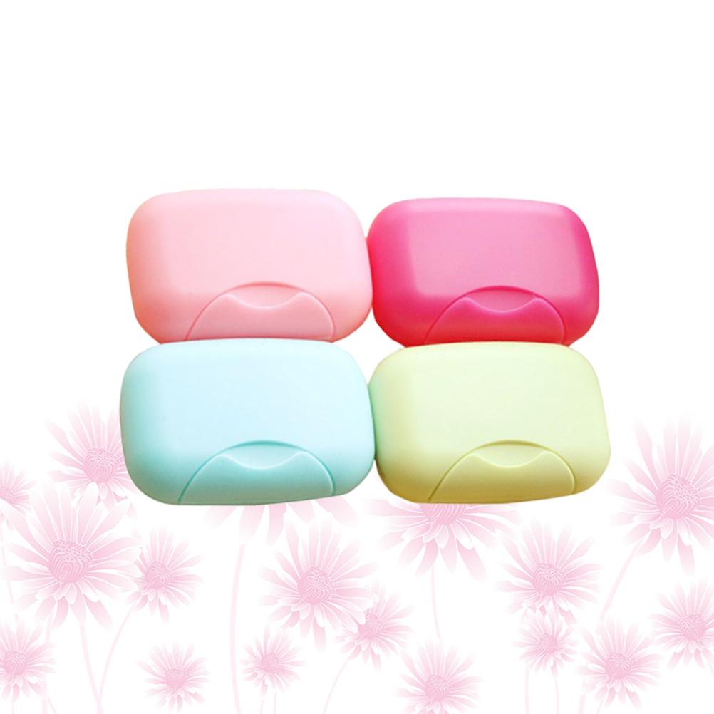 4 Pcs Waterproof Soap Box Creative Holder Dish with Cover Gym Bathroom Accessories Storage Rack Pink Tray