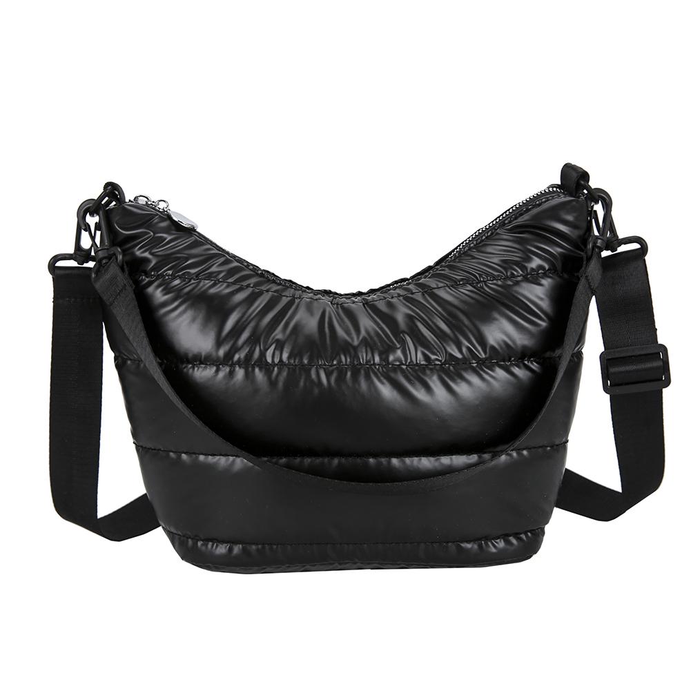 Buy Women Nylon Thread Messenger Bag Solid Color Crossbody Bag (Black