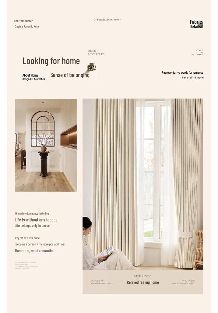 Tende oscuranti in ciniglia 2026: Jacquard Rose Crema Francese con Pizzo - Lussuoso Arredo Camera da Letto