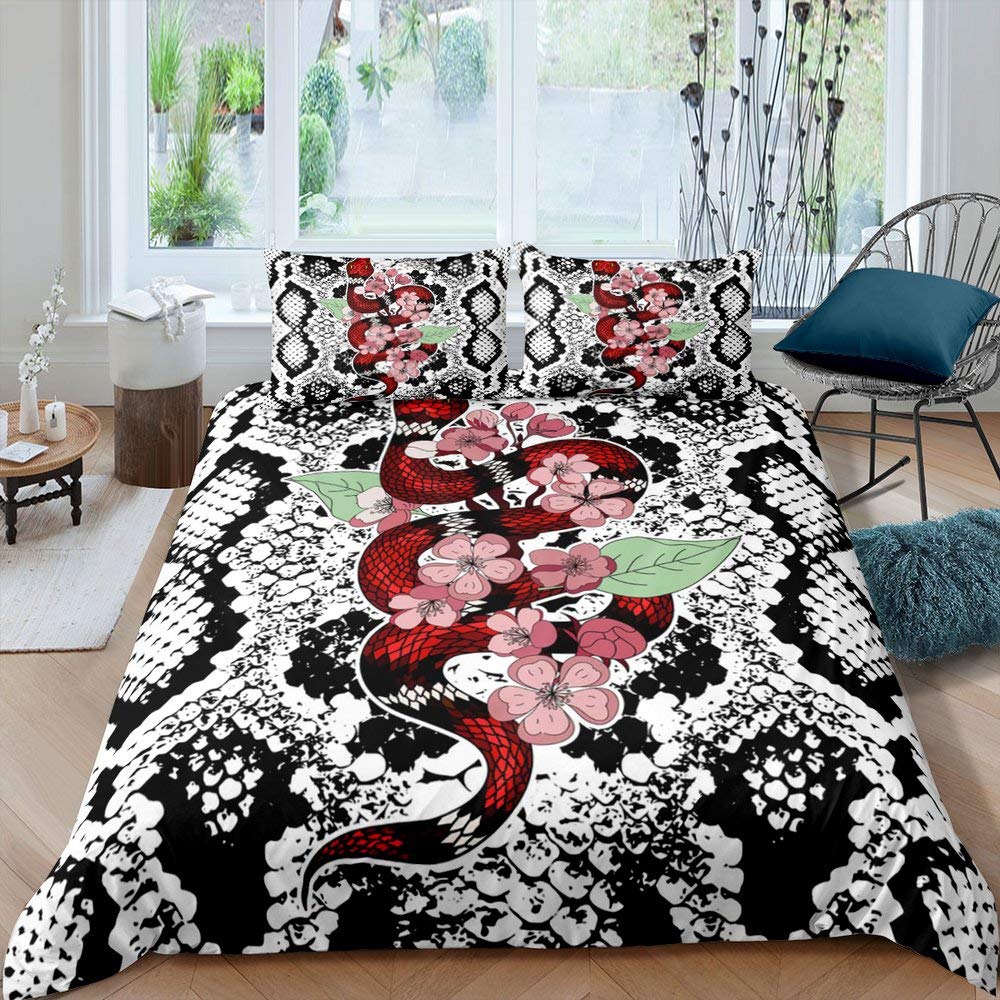Duvet Cover Cartoon Viper Print Bedding Set for Boys Girls Snake Serpent Comforter Cover Kawaii Child Animal Bedroom Collection
