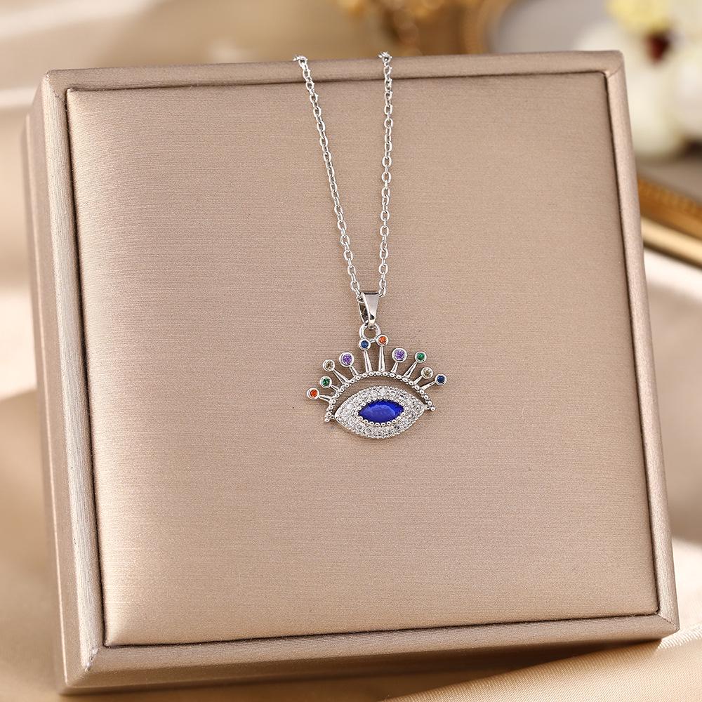 Women's Titanium Steel Blue Evil Eye Pendant Necklace - Light Luxury Clavicle Chain Jewelry