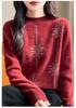 Women's Elegant Snowflake Rhinestone Half-High Collar Sweater - Velvet Loose Knit Pullover Base Layer for Autumn and Winter
