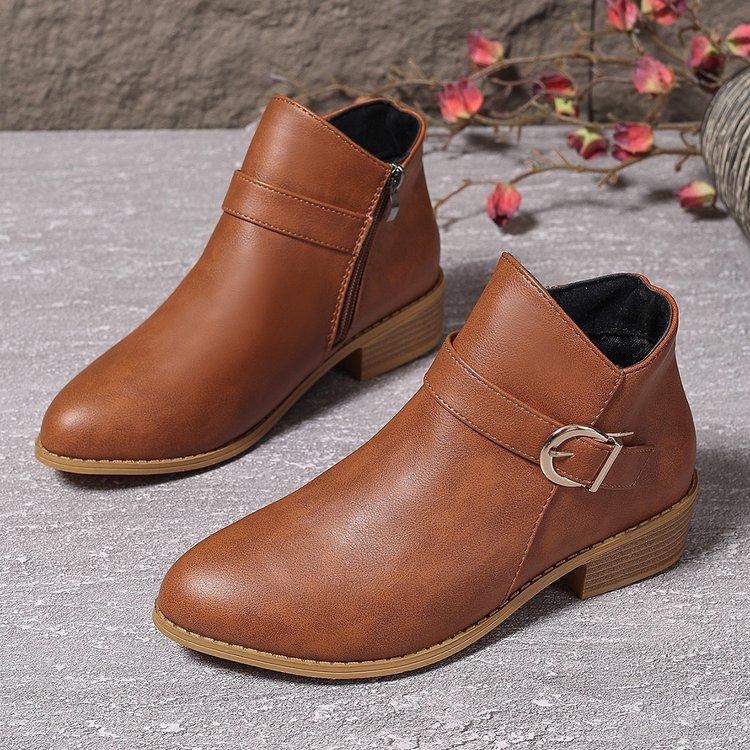 Fashion Roman Retro Short Boots Women 2025 Spring Autumn Shoes Casual Round Head Thick Low Heels Brown Side Zipper Ankle Boots for Women