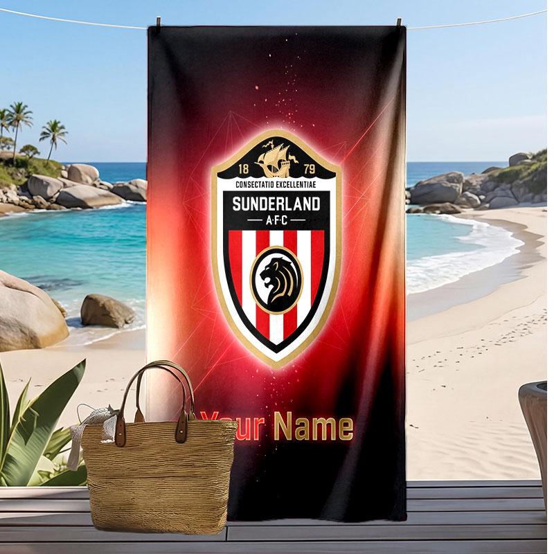 Sunderland FC Personalized Printed Beach Towel Soccer Logo Support Custom Name Text Absorbent Towel For Sport Travel Special Gift